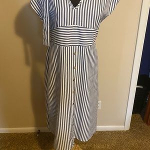 Blue and white striped dress.